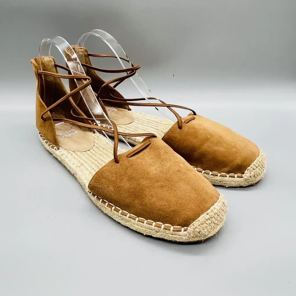 Eileen Fisher Sandals Womens 10 Brown Suede Espadrille Ankle Lace Up Shoes